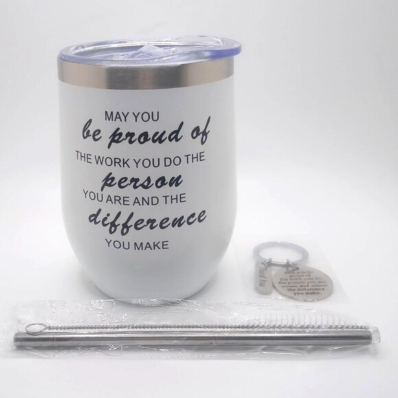 Stainless Steel Insulated Tumbler W/ Lid Straw Keychain Inspirational Gift Set - Picture 1 of 5